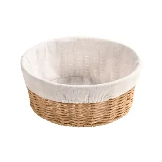 Kesper Brotkorb geflochten mit Stoff, rund, Praktischer Frühstückskorb aus Kunststoffgeflecht, Maße: Durchmesser 25 cm, Höhe: 10,5 cm