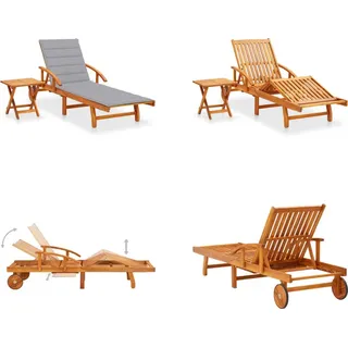 vidaXL Sonnenliege mit Tisch und Auflage Akazie Massivholz - Sonnenliege Mit Tisch - Sonnenliegen Mit Tischen - Holz-Sonnenliege Mit Tisch - Holz-Sonnenliegen Mit Tischen - Grau