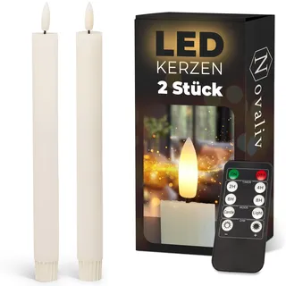 Stabkerzen LED mit Timer Weiss 2er Indoor mit 6 Stunden Timer - ECHTWACHS gerippt 23cm Höhe für Kerzen 2,2cm Durchmesser 2 AAA Batterien notwendig LED Stabkerzen flackernde Flamme bewegliche Flamme
