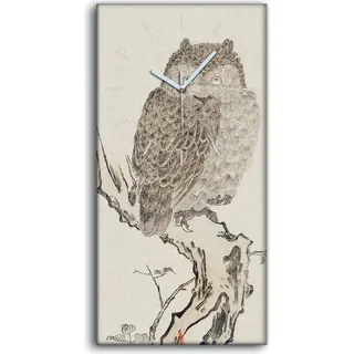 Leinwand Wanduhr Wandkunst Uhr 30x60 Malerei Zweig Tiere Vögel Eule Vögel Kunst - weiße Hände - Weiß