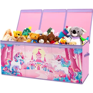 decalsweet Aufbewahrungsbox mit Deckel Kinder, Spielzeugkiste Einhorn | Extra Groß, Zusammenklappbare, Oxford, mit Griff, Wasserdichte Spielzeug Aufbewahrung, Kinderzimmer, 96×32×40 cm, Kleidung