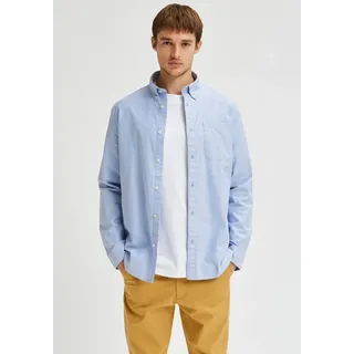 Langarmhemd SELECTED "SLHREGRICK-OX SHIRT LS NOOS", Herren, Gr. S, N-Gr, blau (hellblau), Web, Obermaterial: 97% Baumwolle, 3% Elasthan, gestreift, regular fit normal, ohne Ausschnitt, 1-Knopf-Manschette, Hemden Langarmhemd, Baumwolle, regular fit