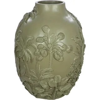 Gilde "Bodenvase bauchig Jungle grün H. 55,5 cm", Bodenvase, Tiermotiv, Pflanzenmotiv, exotisch, Dschungelstil,