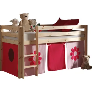 Vipack Hochbett Pino 90 x 200 cm Kiefer massiv lackiert pink