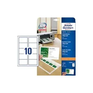 AVERY Zweckform Visitenkarten C32011-10 matt weiß 200 g/qm, 100 St.