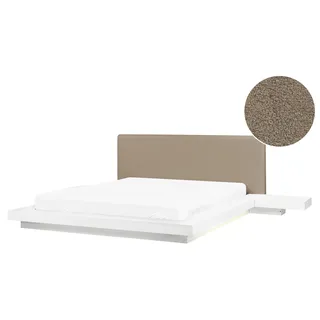 BELIANI LED-Bett Taupe / Weiß Bouclé u. MDF mit Lattenrost 160x200 cm 2 Nachttische Hohes Kopfteil Japanisches Plattform-Bett Futonbett - Weiß, Beige