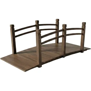 Relaxdays Garten Brücke, mit Geländer, Tannenholz, für Gartenteich, HxBxT: 55 x 150 x 67 cm, 150 kg, Holzbrücke, braun , Holz , 150x55x67 , Dekoration, Gartendeko