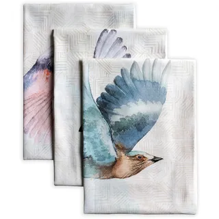 Maison d' Hermine Flying Birds 100% Baumwolle Set von 3 Multi-Purpose Küchenhandtuch | Bar Handtücher | Frühling/Sommer (50 cm X 70 cm)