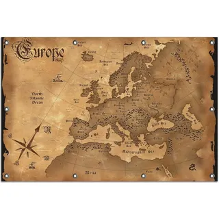 Wallario Outdoor-Poster für Garten oder Balkon, Motiv Alte Weltkarte Karte von Europa in englisch, in ca. 80 x 120 cm - Schwarz