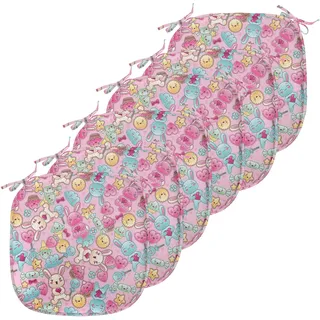 ABAKUHAUS Baby Polster für Esszimmerstühle, Kawaii Hasen und Süßigkeit, Dekoratives wasserfestes Kissen mit Riemen für Küchensitze, 40 cm x 40 cm-6er Pack, Rosa Turquoise Senf - Rosa