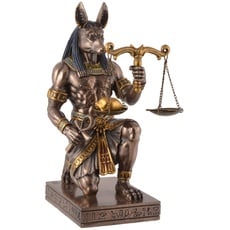 Knieender Anubis mit Seelenwaage, aus Kunststein, bronziert und coloriert