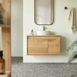 Néo - Waschtisch aus massivem Hevea mit Eichenfarbton 90 cm