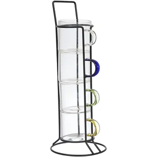 HOME DECO FACTORY, KA0498, Glass Espresso Cup with Holder, modern and elegant Design, ideal for Coffee, Tea and Desserts, Easy to clean, Set of 4, transparent, Multi-Colored, 80ml