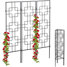 Bild Rankgitter Metall, 3er Set, zum Stecken, Rankhilfe für Kletterpflanzen, 122 x 30,5 cm, Spalier Garten, schwarz