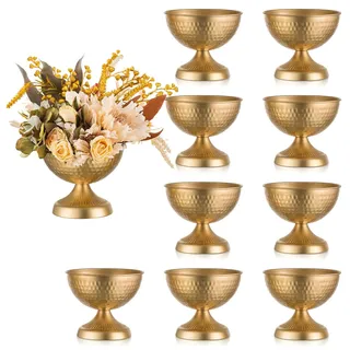 Sziqiqi Vase Gold Kleine für Tischdeko: 15 cm Hoch Metal Urne Vasen für Hochzeit - Blumentopf Goldene Set of 10 - Vintage Blumenvase für Party Taufe Valentinstag