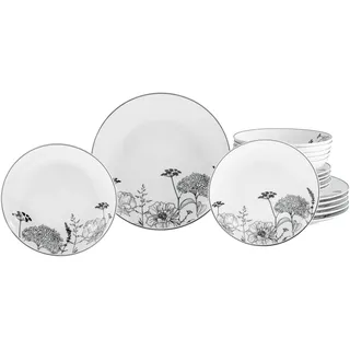 CreaTable Luna Black Flower Tafelservice 18-tlg. floral