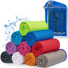 Fit-Flip Kühltuch - Airflip Towel - das kühlende Sporthandtuch - als Cooling Towel und mikrofaser Kühltuch - Ice Towel Kühlhandtuch für Fitness und Sport (dunkel blau-neon grüner Rand, 120x35cm)