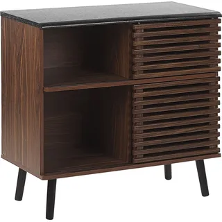 BELIANI Sideboard Dunkler Holzfarbton MDF Platte Massivholz 80 x 80 x 40 cm Rustikal Retro Dunkler Holzoptik 2 Schiebetüre Wohnzimmer - Braun, Schwarz