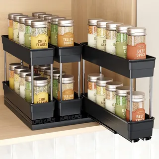 Orimade Gewürzregal Ausziehbar,Gewürz Organizerfür, Gewürzregal Schrank,Gewürzregale ohne Bohren Schwarz Kunststoff