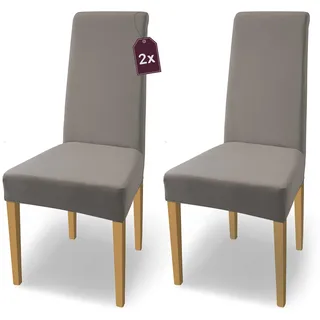 SCHEFFLER-Home Natalie Stretch Stuhlhussen Baumwolle/Stuhl Hussen Taupe/Stuhlüberzug 2er Set/Stuhlabdeckung/Stuhlhussen Schwingstühle waschbar/eleganter Spann-Stuhlüberzug Hochlehner