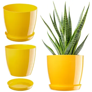 KADAX Blumentopf mit Untersetzer Ø 12 cm, Gelb Pflanzkübel für Innen- und Außenbereich, ideal für Wohnzimmer, Balkon, Bad oder WC – lebendige Farben bringen Frische in jeden Raum