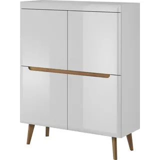 Furniture24 Kommode mit türen NORDI Schrank Hochschrank Skandinavische Stil Weiß/Weiß Hochglanz - Weiß