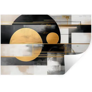 MuchoWow Wandtattoo Abstrakt - Gold - Silber - Formen - Ästhetisch - Modern 120x80 cm , Goldfarben , Kunststoff , Rechteckig , 120x80x0.1 cm , Tapeten & Wandverkleidungen, Wandtattoos & Sticker