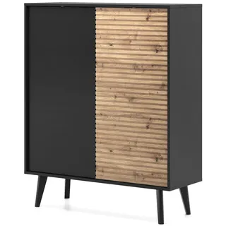Masseno Highboard Villetta 104/125/39 cm mit 2 Türen Schwarz , Holzwerkstoff , 104x125x39 cm , Kleinmöbel, Kommoden, Highboards