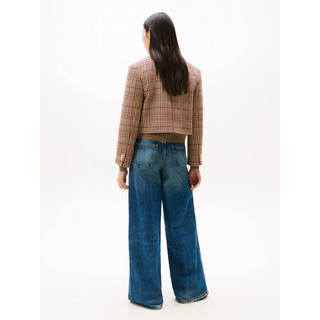 Kurzblazer TOMMY HILFIGER "TWEED LADY JACKET", Damen, Gr. 40, bunt (rot, grau check), Web, Obermaterial: 36% Baumwolle, 25% Polyester, 24% Polyacryl, 10% Wolle, 5% sonstige Fasern, kariert, hüftlang, Rundhals, Blazer Kurzblazer, mit Wolle