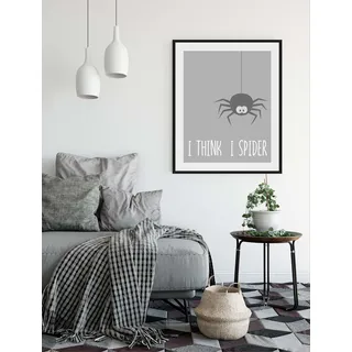 Bild QUEENCE "I THINK I SPIDER", grau (farbe rahmen: schwarz, farbe bild(er): grau), B:50cm H:70cm, Acrylglas, Holz, Papier, Bilder, Bild, HD Premium Poster-Druck inkl. Holzrahmen
