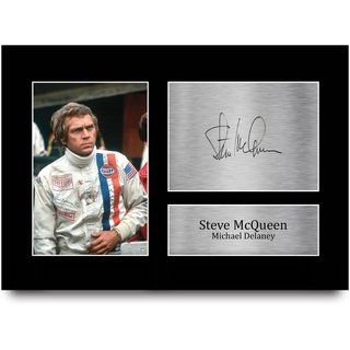 HWC Trading A4 Steve McQueen Le Mans Geschenke Geducktes Signiertes Autogramm Foto für Fans von Film Memorabilien