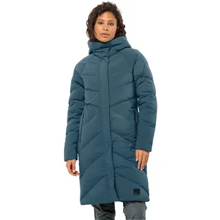Daunenmantel JACK WOLFSKIN "MARIENPLATZ COAT W RDS", Damen, Gr. XXL (48), blau (aluminiumblau), Obermaterial: 87% Polyamid, 13% sonstige Fasern. Futter: 100% Polyester. Füllung: 90% Entendaune, 10% sonstige Fasern, Mäntel Daunenmantel