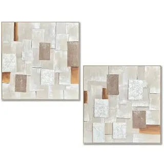 DRW Abstraktes Leinwandbild mit natürlichem Holzrahmen in Natur, Weiß und Braun, 102 x 102 x 4,5 cm