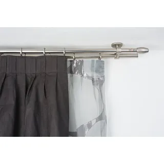 InCasa Doppelte Gardinenstange Ø 20 mm, Länge: 300 cm, Modell Elegance mit tappo chic gebürsteter Edelstahl – komplett