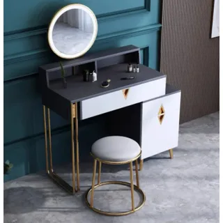 Schminktisch Tisch Schlafzimmer Hocker Spiegel Jugend Modern Stil Garnitur Holz - Weiß, Schwarz, Gold
