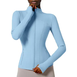 Locachy Damen-Sportjacke mit durchgehendem Reißverschluss, Enge Passform, ideal für Laufen, Training und Workout, mit Taschen, S