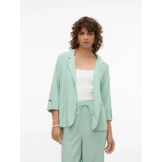 Kurzblazer VERO MODA "VMJESMILO 3/4 LOOSE BLAZER WVN NOOS", Damen, Gr. XS, grün (silt grün), Web, Obermaterial: 55% Viskose, 45% Leinen, unifarben, regular fit normal, V-Ausschnitt, Blazer Kurzblazer, mit Leinen
