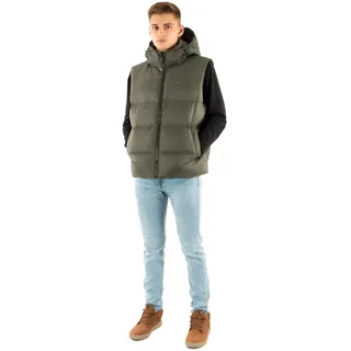 Tommy Jeans Herren Weste Essential Down Vest mit Kapuze, Grün (Pewter Green), 4XL
