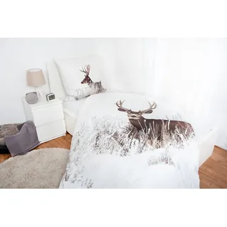 Klaus Herding GmbH Hirsch Bettwäsche Set Winterlandschaft 2tlg. 135x200 cm 100% Baumwolle