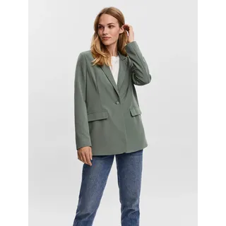 Longblazer VERO MODA "VMZELDA LS LOOSE BLAZER NOOS", Damen, Gr. 34, laurel wreath, Web, Obermaterial: 78% Polyester, 18% Viskose, 4% Elasthan, unifarben, loose fit Po-bedeckend, tiefer V-Ausschnitt, Blazer Longblazer, lässige Form, 1-Knopf Verschluss