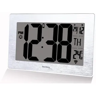 Technoline WS 8018 LED-Funkwanduhr in gebürsteter Silber-Optik, Größe: 212 x 140 x 32 mm