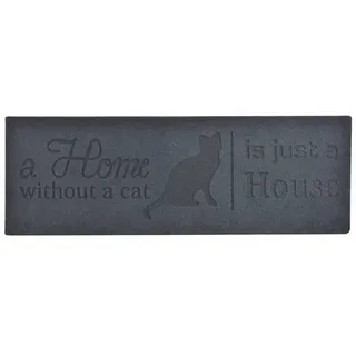 Esschert Design Stufenmatte Relief Home Without Cat Türmatte, PET, Recyceltes PVC, schwarz, 74.5 x 25.8 x 0.8 cm