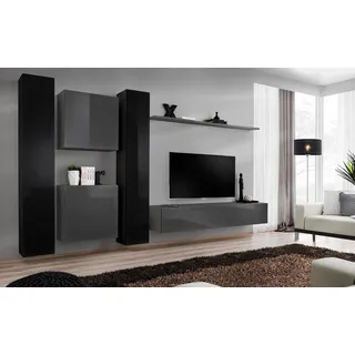 Designer Wohnwand Grau Wohnzimmermöbel 4x Wandschrank Wand Regal Komplett - Grau