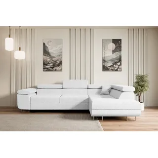 altdecor Ecksofa mit Schlaffunktion und Bettkasten 272x202 cm Weiß Bouclé