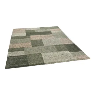 Wollteppich THEKO "Dalas - 7709", grün, B:250cm H:18mm L:300cm, Schurwolle, Teppiche, Wollteppich, reine Wolle, handgeknüpft, Patchwork Design