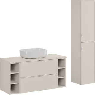 Badezimmermöbel-Set 120 cm mit Aufsatzwaschbecken und hohem Unterschrank
