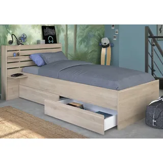 Stauraumbett "Escale" Einzelbett in Eiche, Bett mit Bettschubladen 90 x 200 cm - Naturbelassen