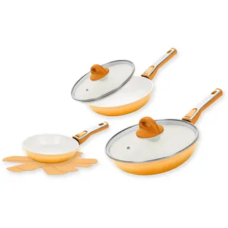 Cerafit Revolution Keramik-Pfannenset 7-teilig, 20 cm + 24 cm + 28 cm, Antihaftbeschichtung, ThermoSpeed-Induktions-Technologie, Vlies Einler inklusive, Orange