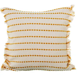 DRW Quadratisches Kissen aus Baumwolle mit Reißverschluss in Creme und Gelb, 45 x 10 x 45 cm
