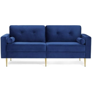 VASAGLE 3-Sitzer Sofa, Couch für Wohnzimmer, Bezug aus Samt, für Wohnungen, kleinen Raum, Holzgestell, Metallbeine, einfacher Aufbau, modernes Design, 183 x 78 x 88 cm, blau LCS001Q01